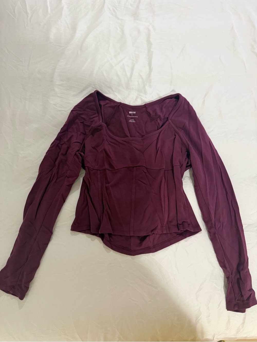 Anthropology Long Sleeve Scoop Neck Top in Plum